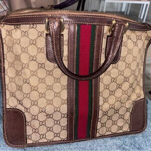 Gucci Brown and Tan Monogram Pouch